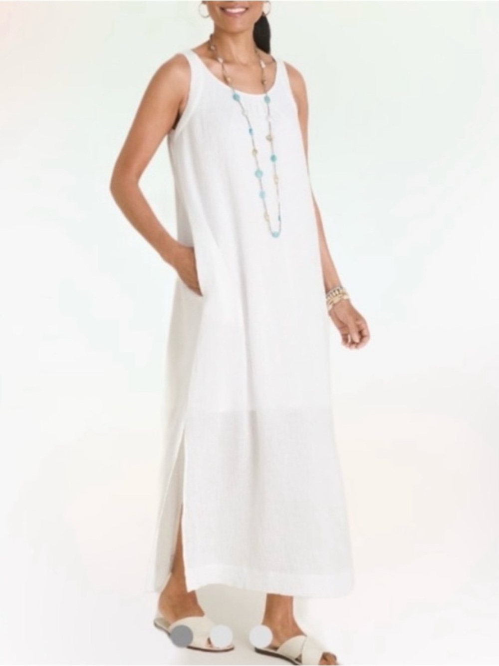 Chicos Maxi gauze Tank Dress size 0.5 Small 6 Solid White 
Style No. 570288787